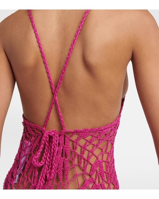Anna Kosturova Purple Open-Knit Cotton Midi Dress