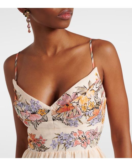 Robe Midi Tallow En Lin A Fleurs Zimmermann en coloris Metallic