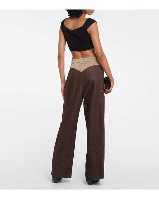Pantalones Cargo Anchos De Tiro Alto DIDU de color Brown