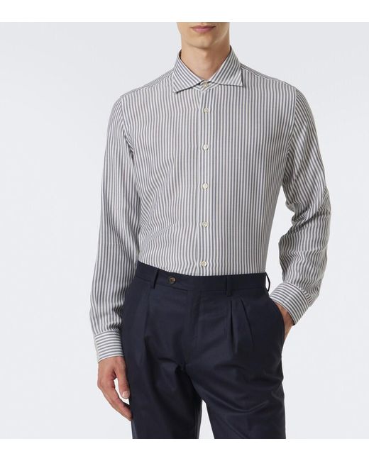 Eleventy Gray Striped Twill Shirt for men
