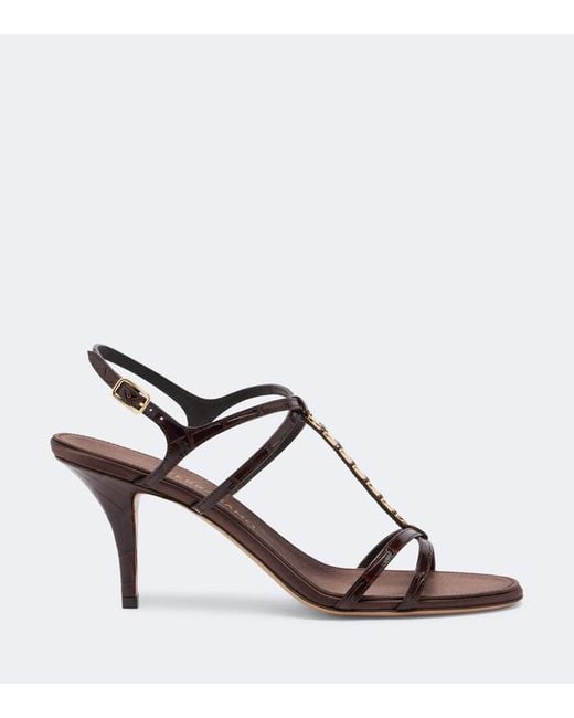 Ferragamo Brown Tiane Croc-Effect Embellished Leather Sandals