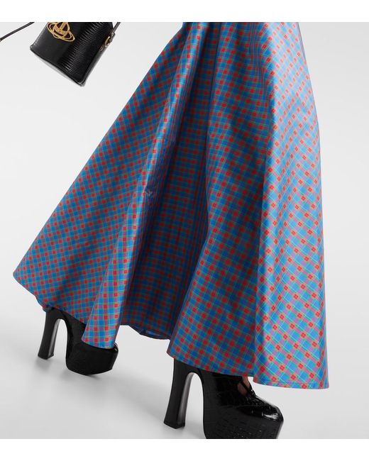 Vivienne Westwood Blue Checked Ruffled Silk-Blend Maxi Skirt
