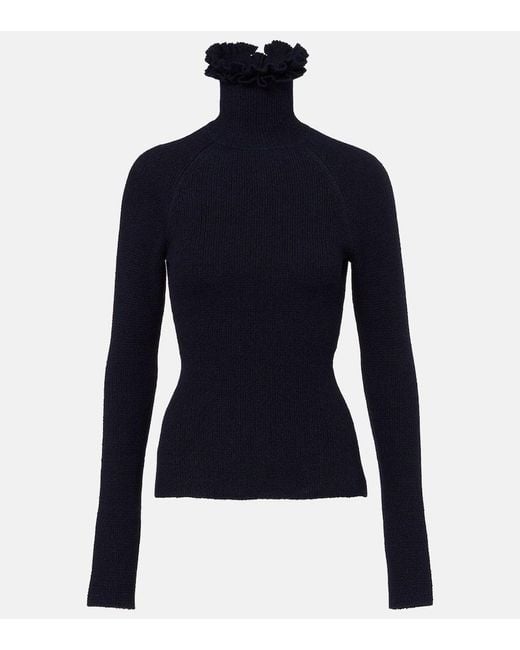 Alaïa Blue Wool And Silk-Blend Turtleneck Sweater