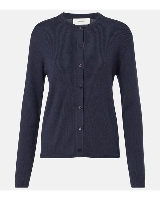 Lisa Yang Blue Abeena Ribbed-Knit Cotton And Cashmere Cardigan