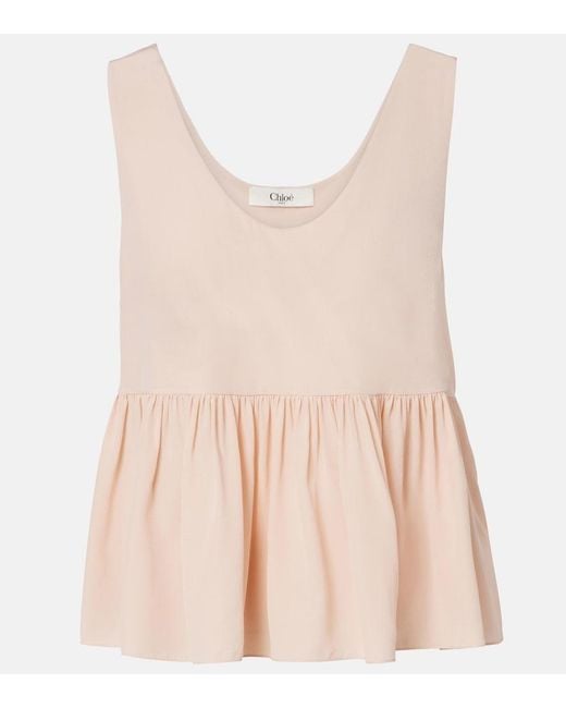 Chloé Pink Peplum Silk Crepe De Chine Top