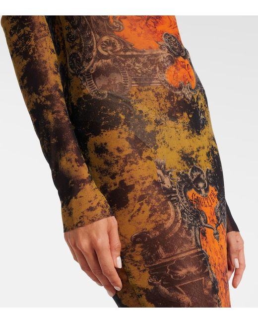 Jean Paul Gaultier White Bedrucktes Maxikleid Medallion Aus Mesh