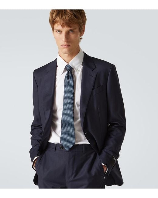 Zegna Blue Silk Jacquard Tie for men
