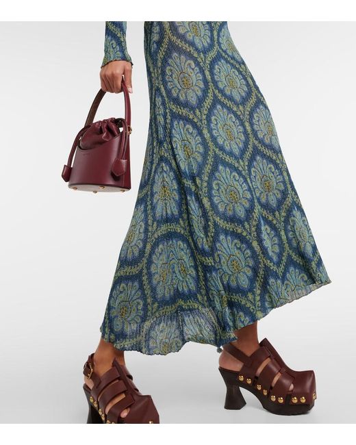 Etro Green Printed Off-Shoulder Midi Dress