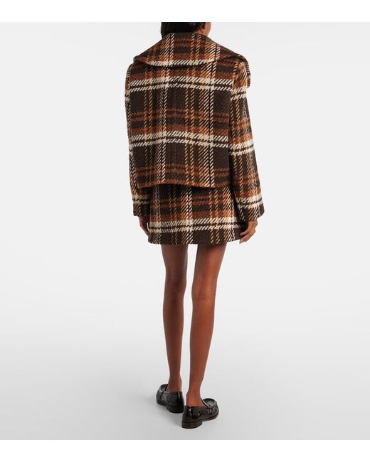 Patou Brown Checked Double-Breasted Wool-Blend Jacket