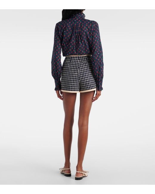 Valentino Black Vlogo Checked Wool-Blend Boucle Shorts