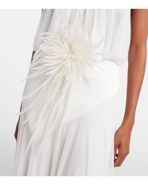 David Koma White Draped Floral-Applique Gown