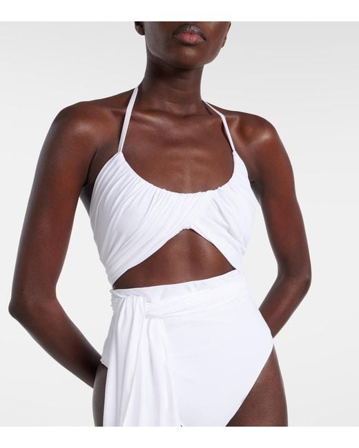 Alaïa White Draped Halterneck Swimsuit
