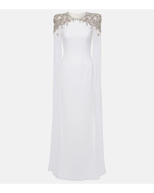 Jenny Packham White Bridal Frida Embellished Cape-Detail Gown
