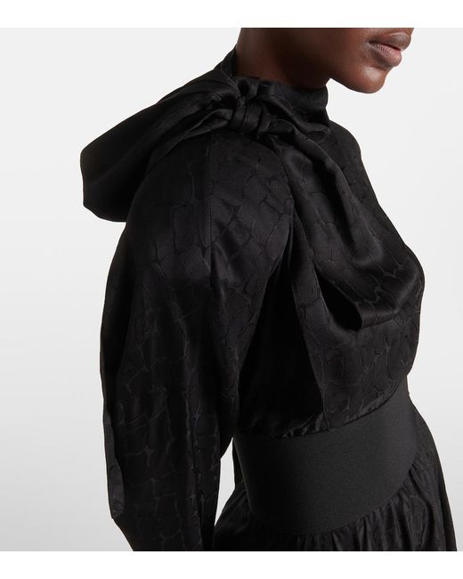 Alaïa Black Tie-Neck Silk-Blend Midi Dress