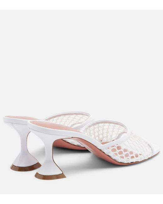 AMINA MUADDI Pink Lupita Leather-Trimmed Mesh Mules