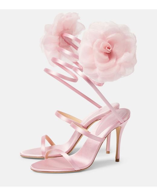 Magda Butrym Pink Floral-Applique Satin Sandals
