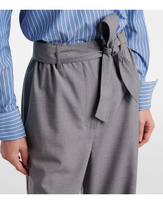 Max Mara Gray Salpa Virgin Wool Wide-Leg Pants