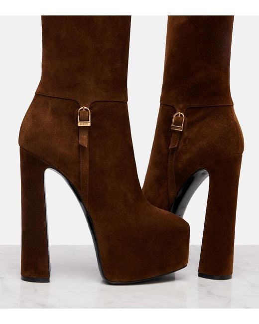 Saint Laurent Brown Nico 155 Suede Platform Ankle Boots