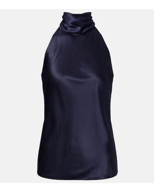 Ralph Lauren Blue Chilton Silk-Blend Charmeuse Top