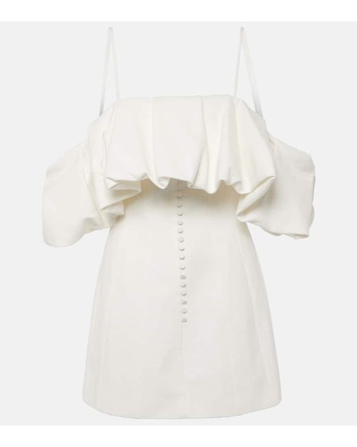 Jonathan Simkhai White Puff Off-shoulder Cotton And Linen Minidress