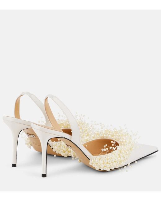Escarpins Slingback Floating Pearl 85 En Satin Mach & Mach en coloris Natural