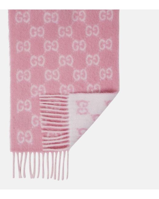 Gucci Pink Gg Alpaca And Wool-Blend Scarf