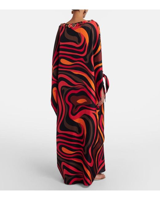 Emilio Pucci Red Verzierter Kaftan Marmo Aus Seiden-Twill