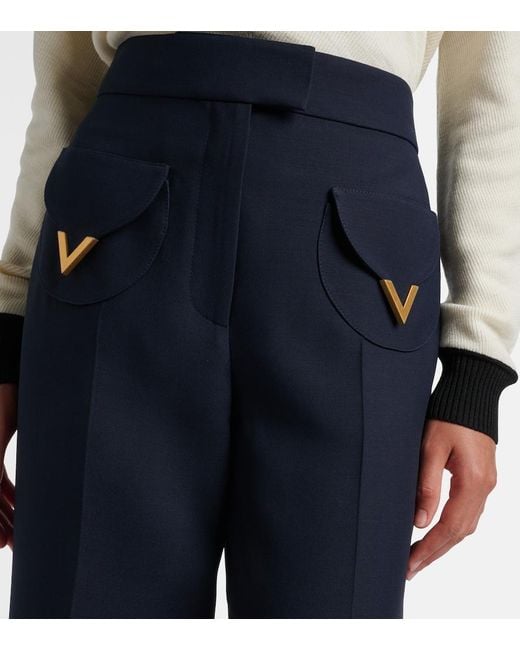 Valentino Blue Vgold Crepe Couture Wide-Leg Pants