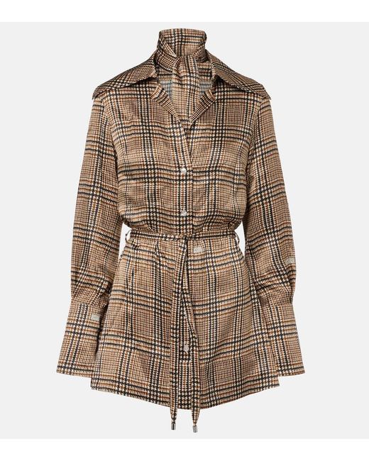 Patou Brown Prince Of Wales Check Silk Shirt Dress