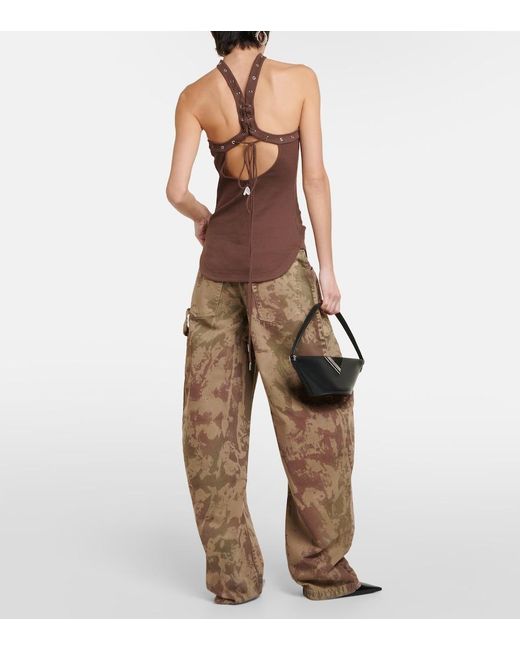 The Attico Brown Ribbed-Knit Halterneck Jersey Top