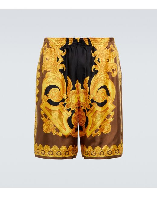 Shorts Barocco in seta di Versace in Orange da Uomo