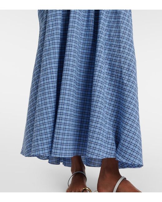 Faithfull The Brand Blue Edessa Checked Cotton Maxi Dress