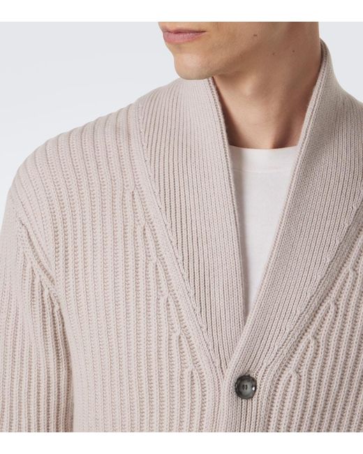 Allude Natural Ribbed-Knit Wool And Cashmere Cardigan for men