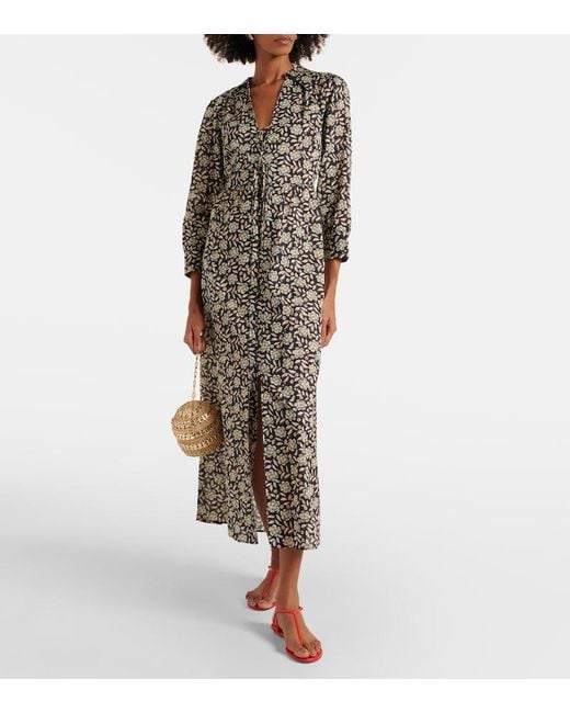 Rixo Gray Franchi Floral Cotton Midi Dress