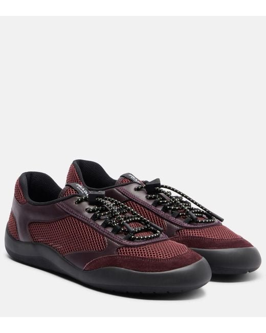 Prada Brown Speedrock Leather-Trimmed Sneakers