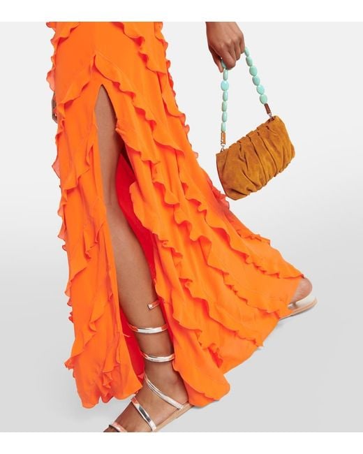 Vestido largo de crepe con volantes Staud de color Orange