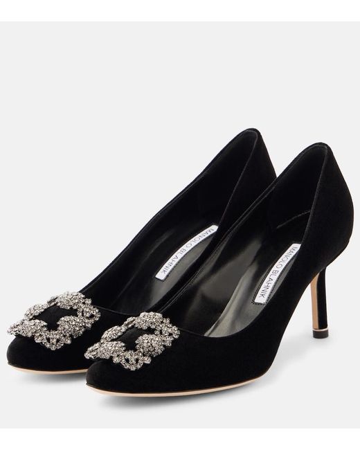 Manolo Blahnik Black Hangisi 70 Embellished Velvet Pumps