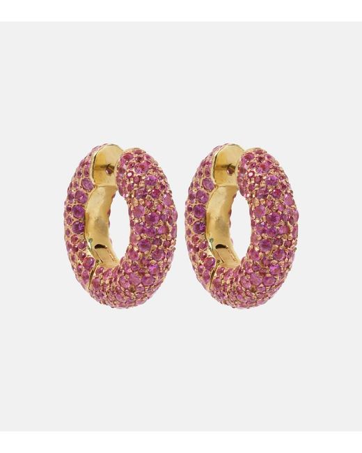Octavia Elizabeth Pink Blossom Bubble 18kt Gold Hoop Earrings With Sapphires