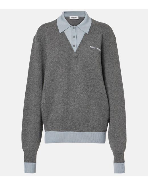 Polo En Mezcla De Cachemir Y Lana Miu Miu de color Gray