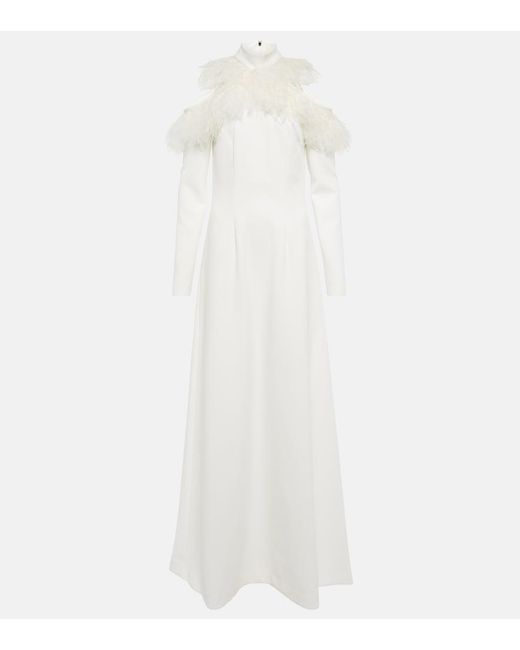 Christopher Kane White Bridal Feather-Trimmed Crepe Gown
