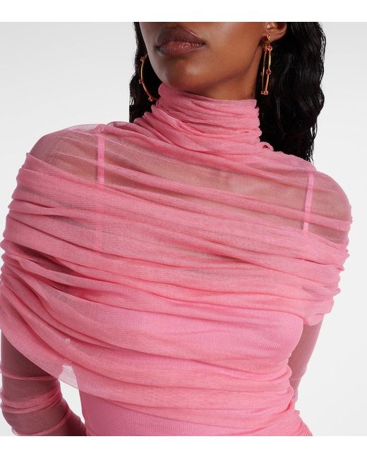 Christopher Esber Pink Christo Ruched Sheer Silk Minidress