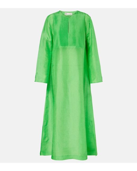 Tory Burch Green Pleated Linen And Silk Kaftan