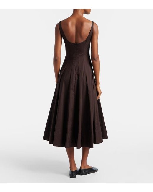Staud Black Pleated Cotton Midi Dress