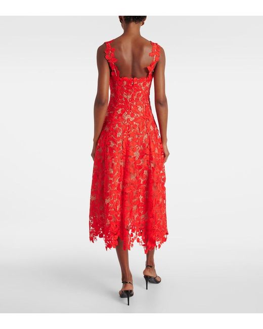 Oscar de la Renta Red Guipure Lace Cocktail Dress
