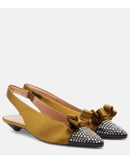 Chloé Metallic Alba 20 Embellished Satin Slingback Pumps
