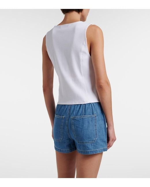 Veronica Beard White Quenby Ribbed-Knit Cotton-Blend Top