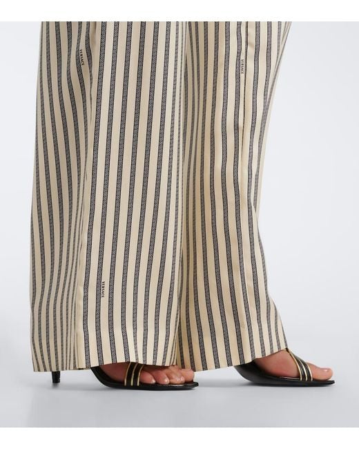 Versace Natural Striped Silk Wide-Leg Pants