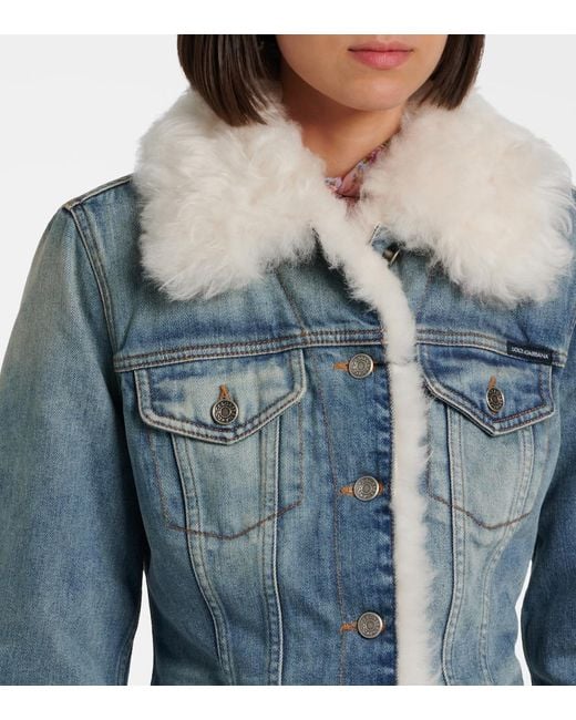 Dolce & Gabbana Blue Shearling-Trimmed Denim Jacket
