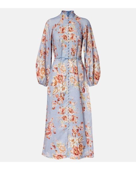 Zimmermann White Awaken Floral Linen Midi Dress