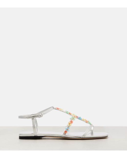 Jimmy Choo White Gwyn Daisy Floral-Applique Leather Sandals